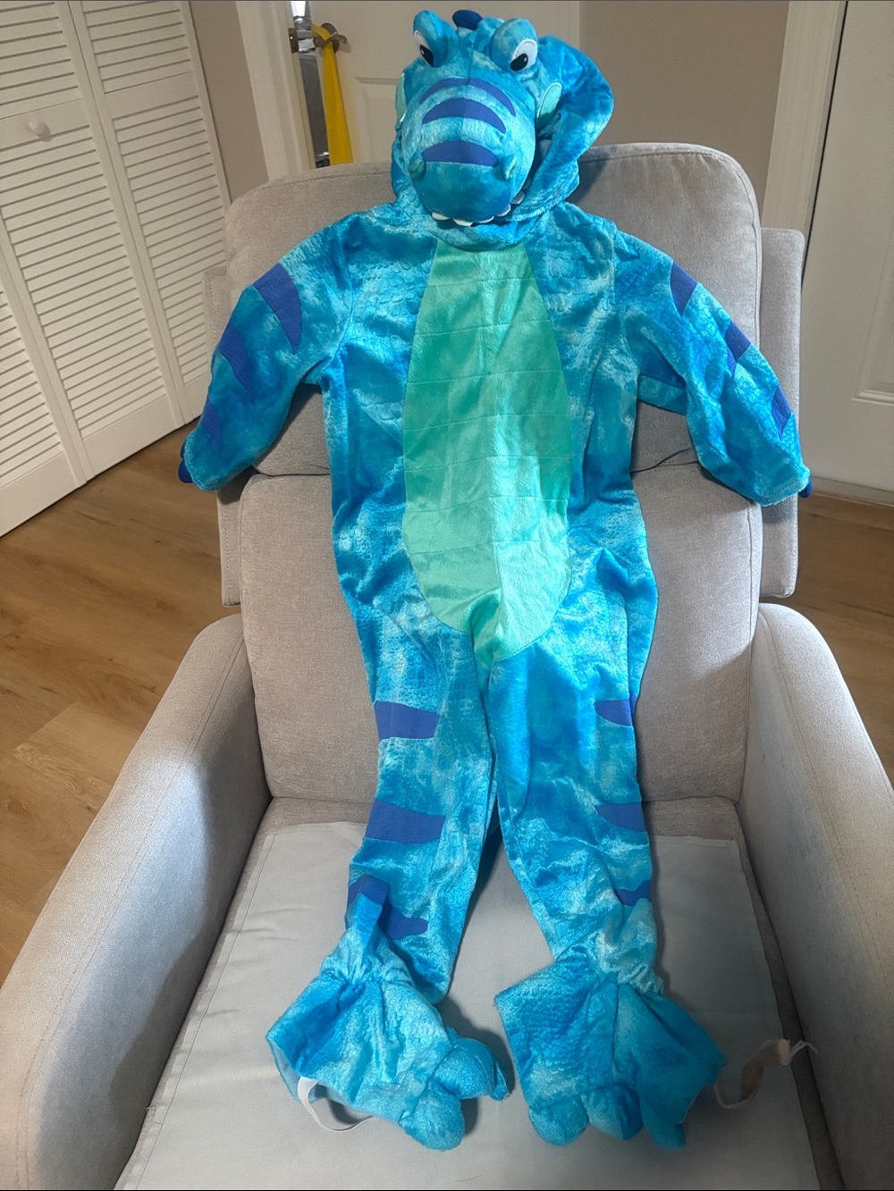 Turquoise Dragon Kids One-Piece Footie with Hood